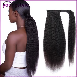 Peruvian human hair kinky straight ponytail clip in hair马尾
