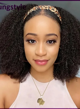 Afro Kinky Curly Headband Wig Brazilian Remy Human Hair Wigs