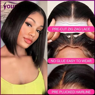 wear and go glueless wig Indian human hair 4*4 lace bob wigs