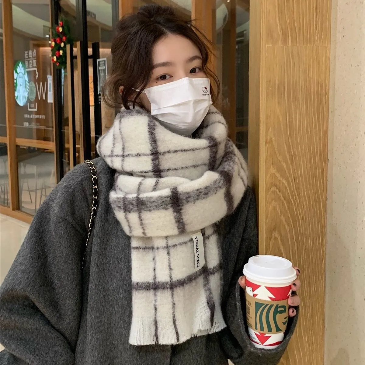 高级感仿羊绒米色围巾女秋冬季韩版氛围感百搭流苏保暖加厚围脖潮