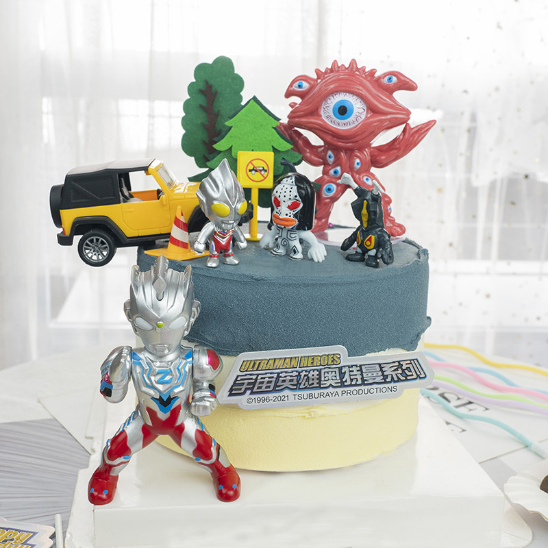 迪迦奥特曼蛋糕装饰摆件怪兽插卡套装男孩生日主题派对装扮插件