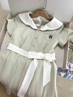 七月熙jk原创 小稚夏盛夏服绿色清新花瓣领海军领连衣裙学院风