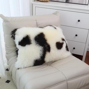 个性皮草靠垫毛毛虫沙发靠背垫环保鞣制羊皮羊毛抱枕客厅沙发装饰