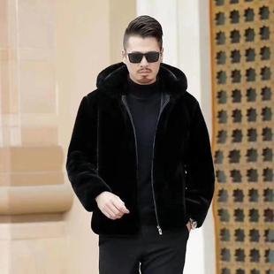 高端海宁皮草仿貂毛大衣男士外套连帽男仿貂皮大衣男装仿貂绒男款