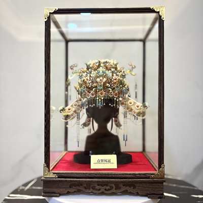 点翠凤冠展示盒玻璃罩适配拼酷十里红妆花轿金翅鸟冠喜扇非久间堂