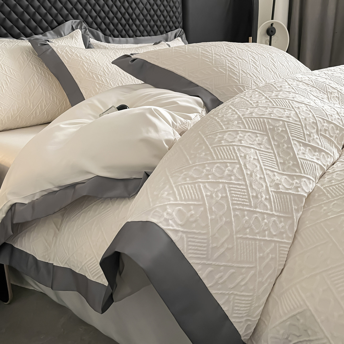 A类夏季欧式高级感水洗冰丝四件套立体雕花真丝天丝凉感被套床单3