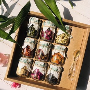 组合中秋节送礼高端父母节日礼物 花茶列盒装 复古中国风9瓶装 罐装