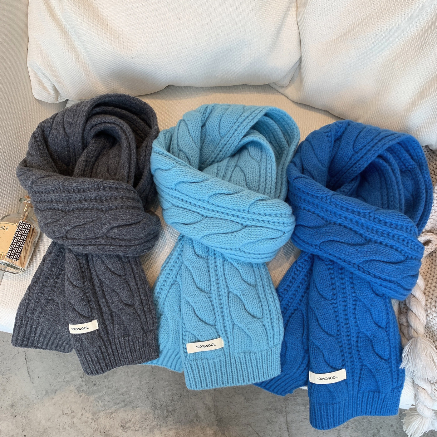 100%澳洲羊毛针织韩系麻花围巾女2025秋冬新款高级感加厚保暖围脖