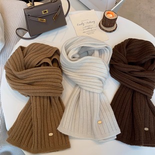 时尚 韩版 小标竖坑条加厚保暖情侣羊毛围脖女 2025新款 围巾女秋冬季