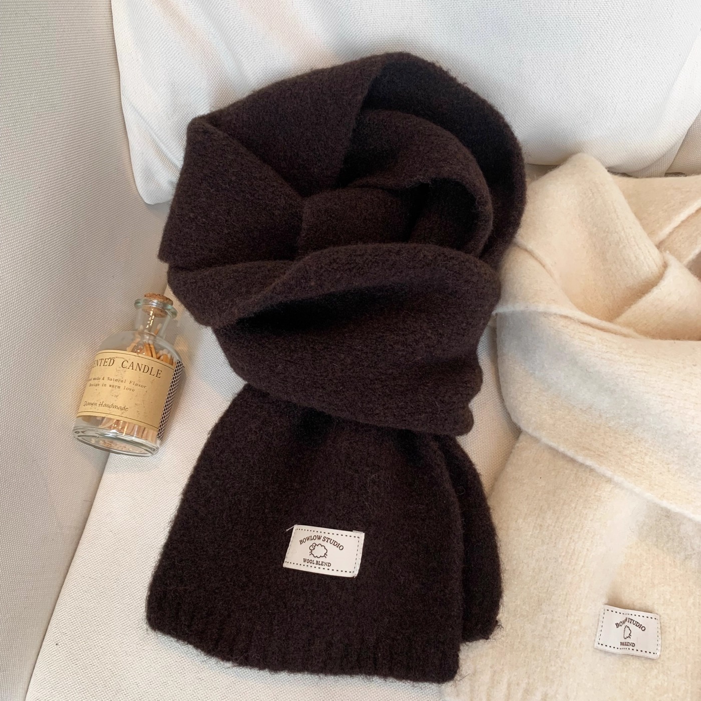 绵羊毛针织围巾女2025秋冬季新款咖啡色护颈保暖情侣围脖披肩女潮