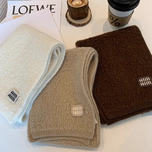 澳洲100%羊羔毛针织围巾女2025秋冬季 AIM软糯螺纹加厚情侣围脖潮