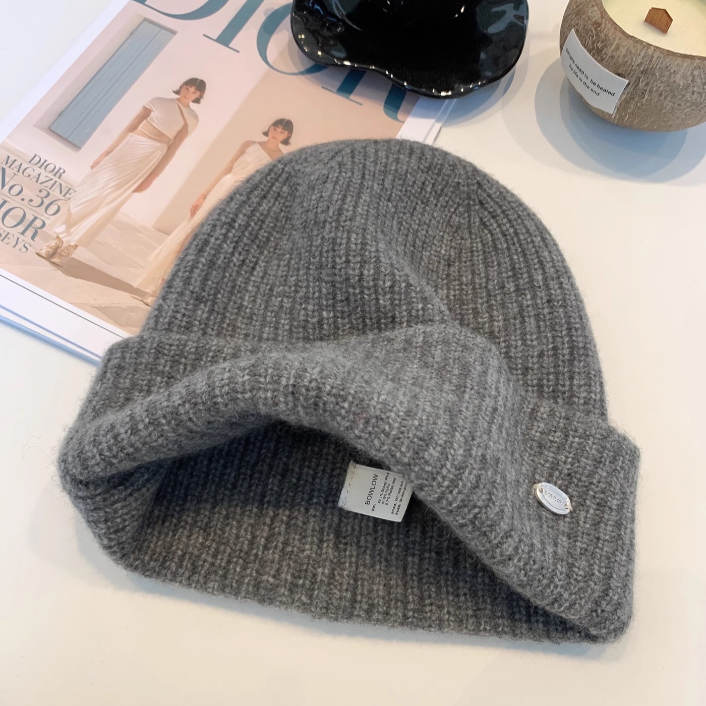 兔绒针织帽女2025新款冬季韩版时尚情侣纯色防风保暖毛线帽子女潮