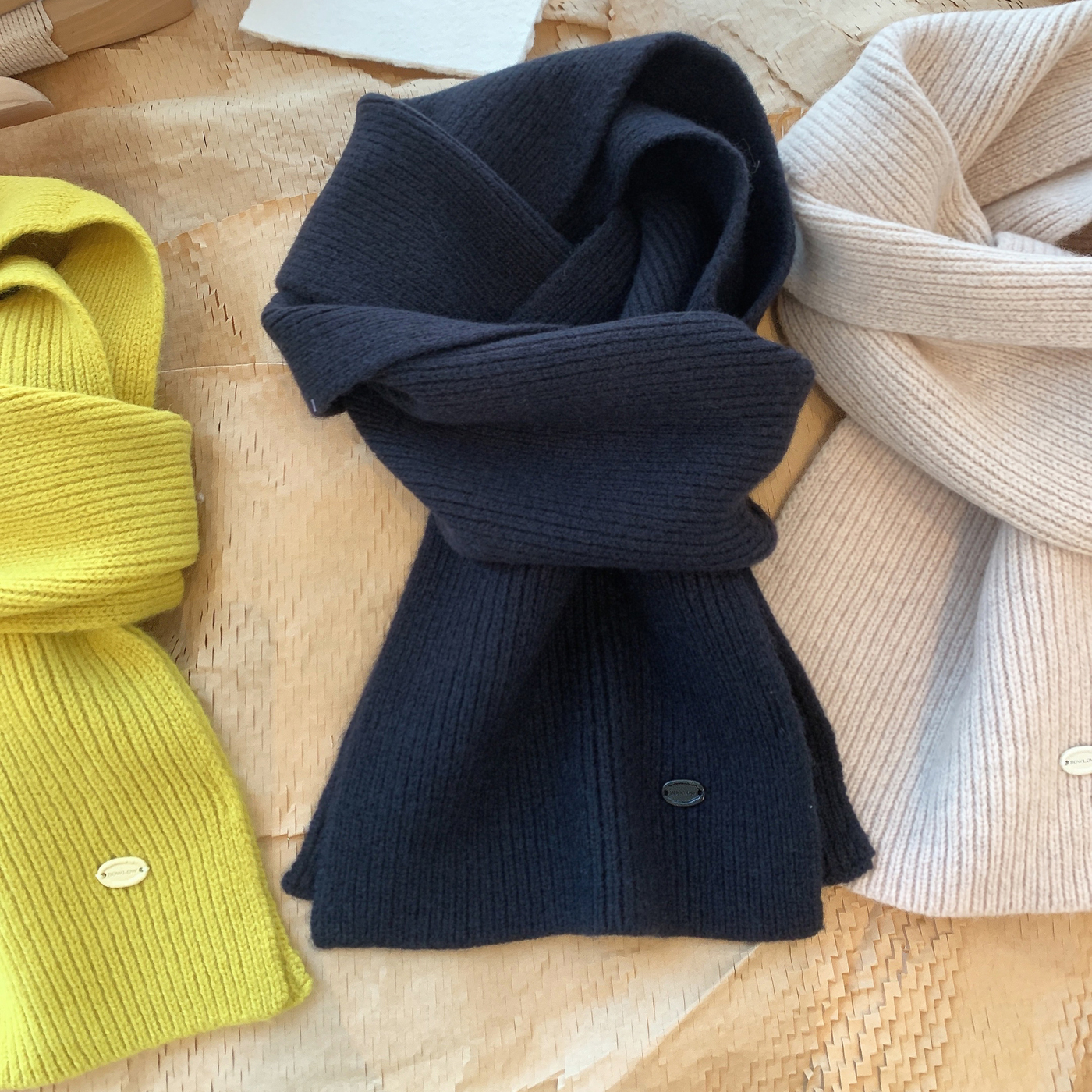 藏青色100%全羊毛针织围巾女2025秋冬季新款高级感保暖情侣围脖女