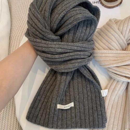 兔绒针织围巾女秋冬季2025新款韩版时尚长款竖坑条保暖羊毛围脖女