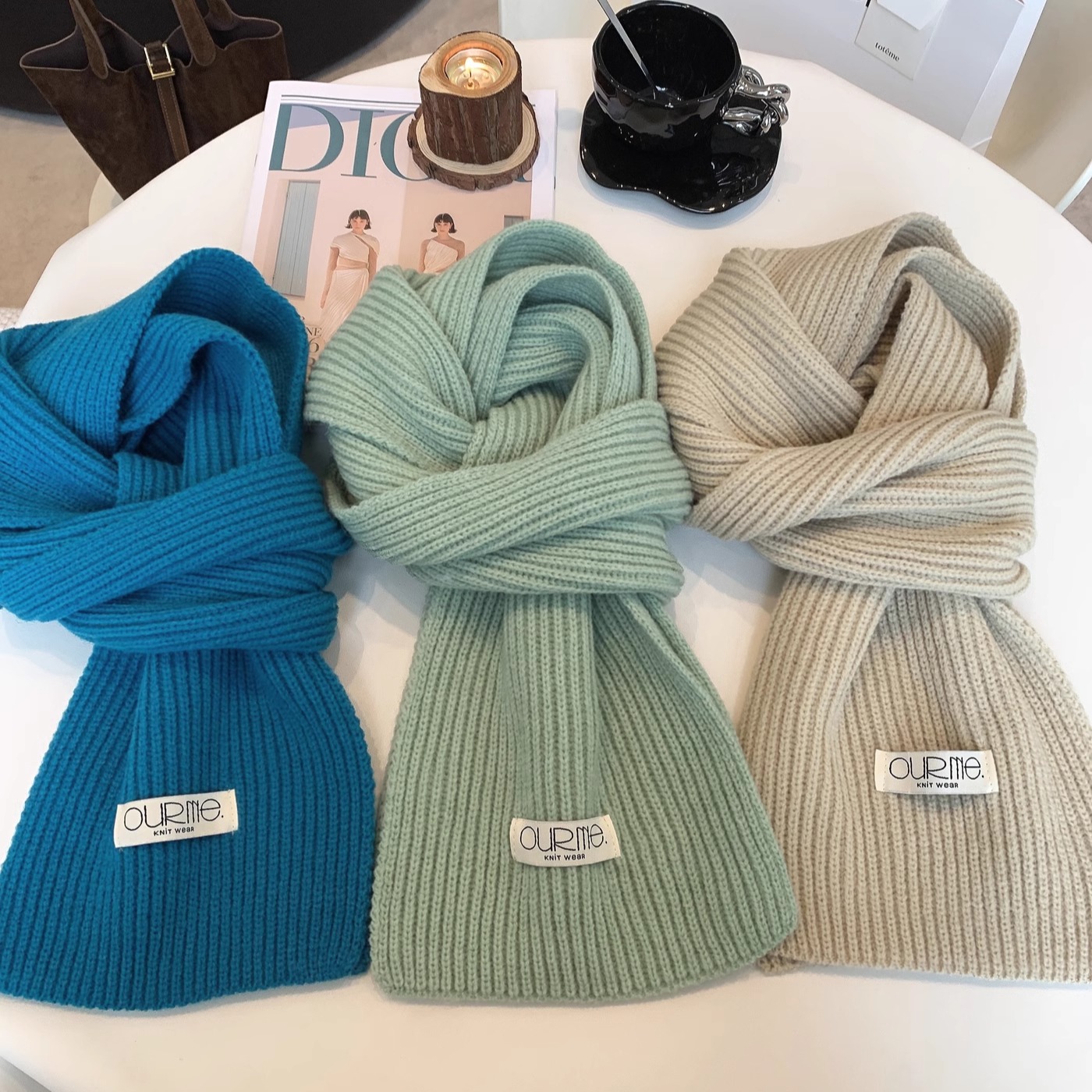 糖果色系针织围巾女冬季新款