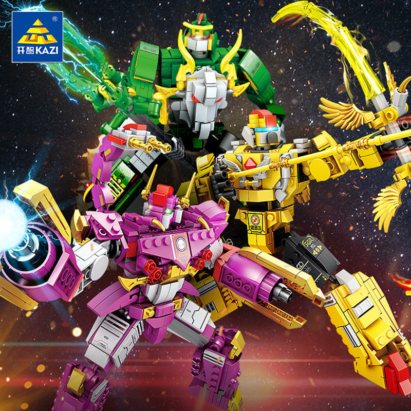 新款开智积木拼装12星座斗士变形机器人金刚组装模型男孩拼插玩具