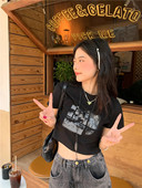 修身 2023年夏季 显瘦 露脐短袖 T恤女装 新款 港风短款