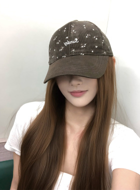 SLN韩版刺绣小花棒球帽女防晒百搭显脸小软顶棒球鸭舌帽可调节