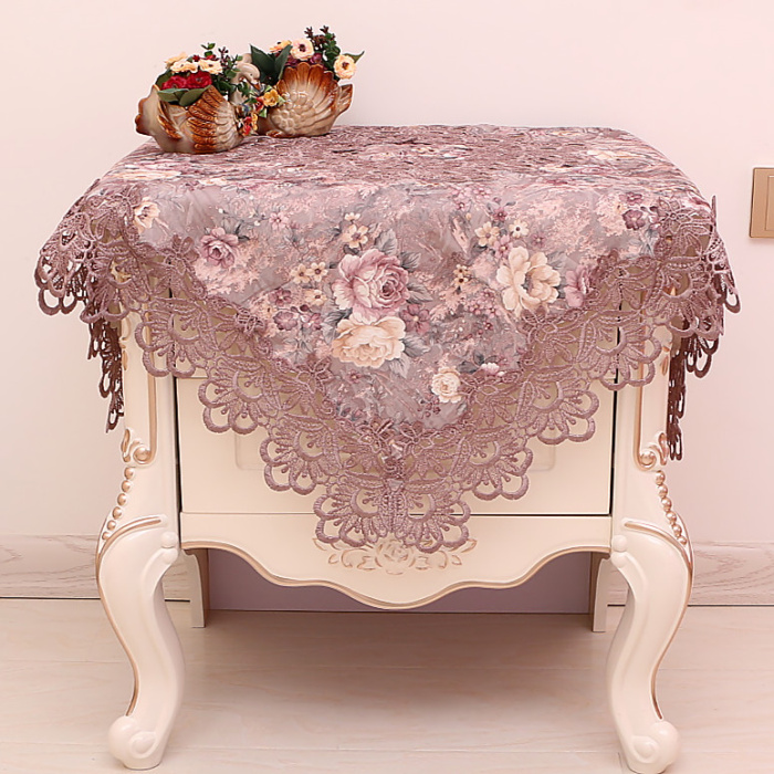 欧式田园布艺床头柜绣花防尘盖布罩圆形五斗柜蕾丝洗衣机盖巾桌布
