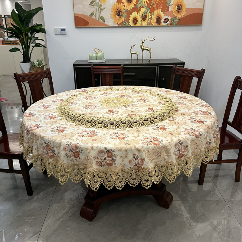 欧式大圆桌桌布布艺圆形餐桌布垫家用小圆桌布蕾丝防烫小转盘台布