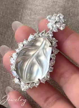 QnJewelry/ 老钱风大叶子s925银天然水沫玉项链