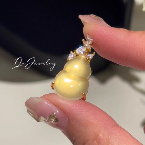 QnJewelry/ 金枝玉叶胖葫芦 天然水沫玉s925纯银吊坠A24