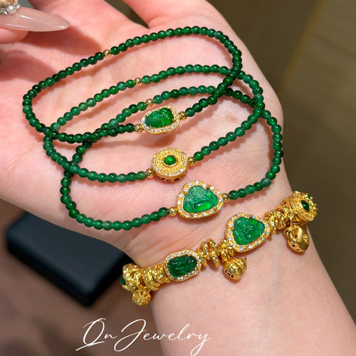 QnJewelry/金玉满堂多宝手链 天然翡翠s925银镀金手串