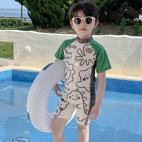夏季男童卡通速干连体短袖泳衣