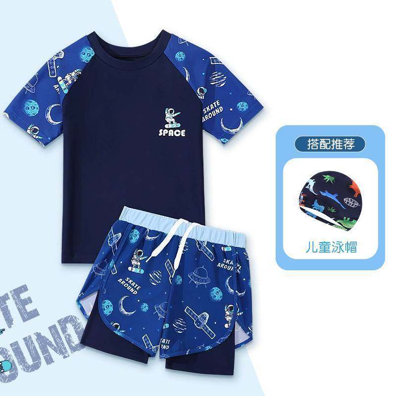 儿童泳衣男童分体夏季2025新款男孩中大游泳衣双层青少年泳裤套装