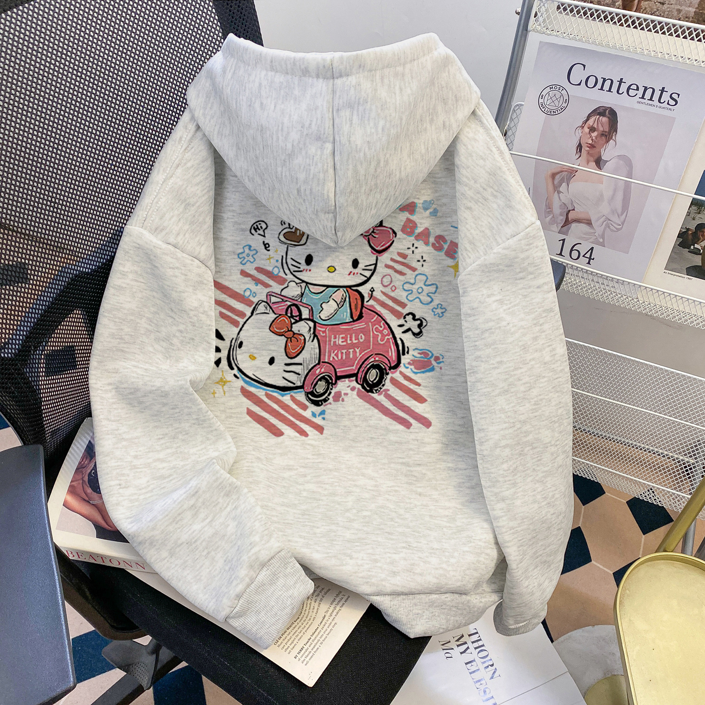 新款儿童凯蒂猫连帽加绒卫衣