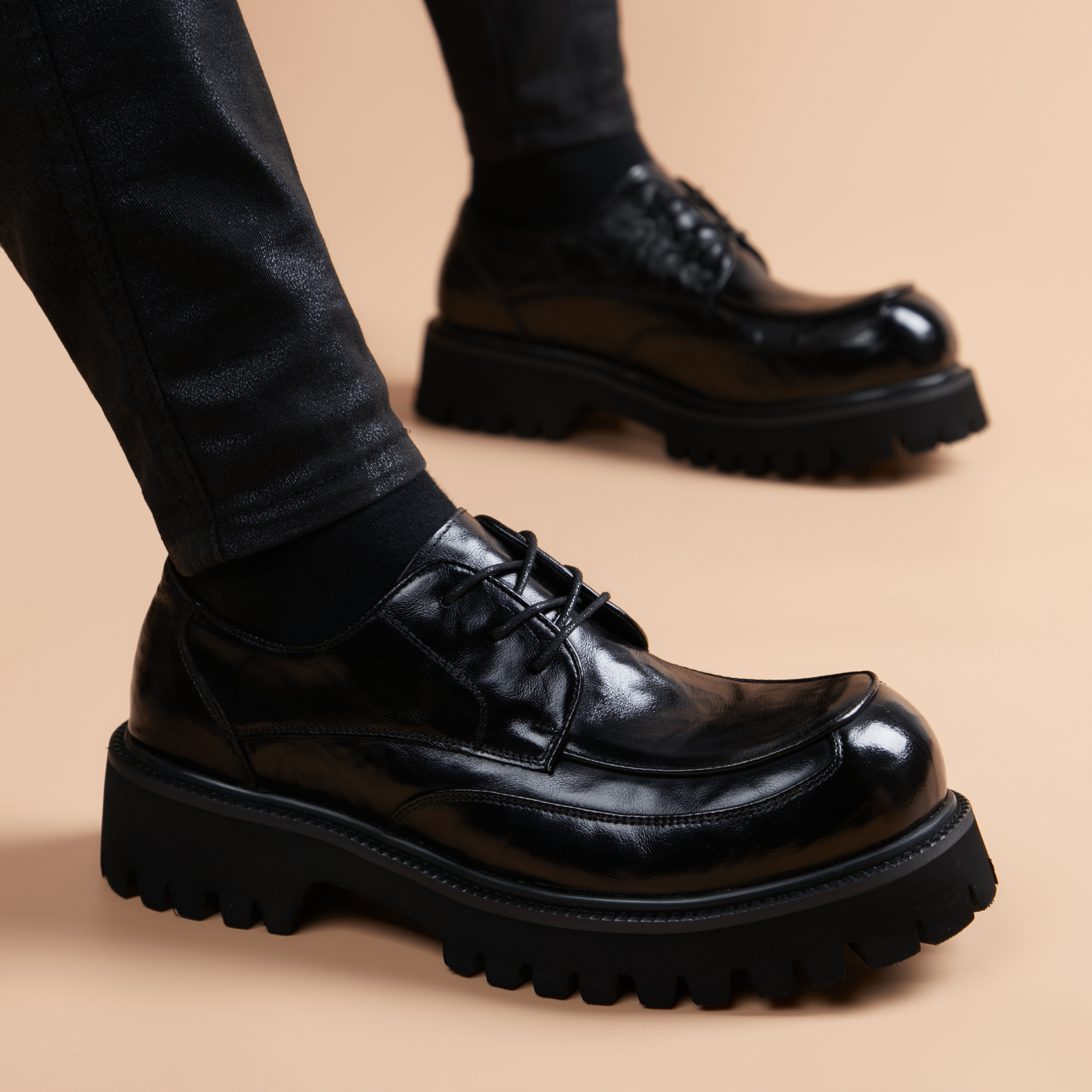 大头德比鞋男款2026英伦新款潮休闲鞋子厚底真皮增高商务休闲皮鞋