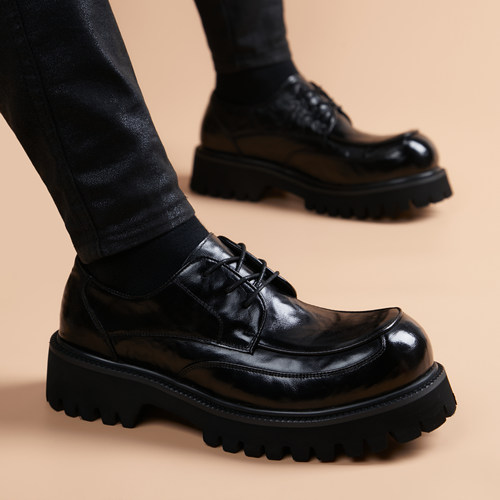 大头德比鞋男款厚底增高休闲皮鞋