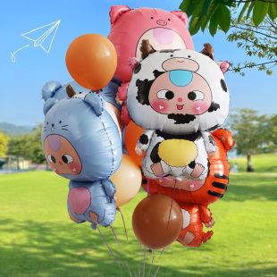 十二生肖卡通铝膜气球飘空生日派对装饰大头娃娃儿童摆地摊批发飞