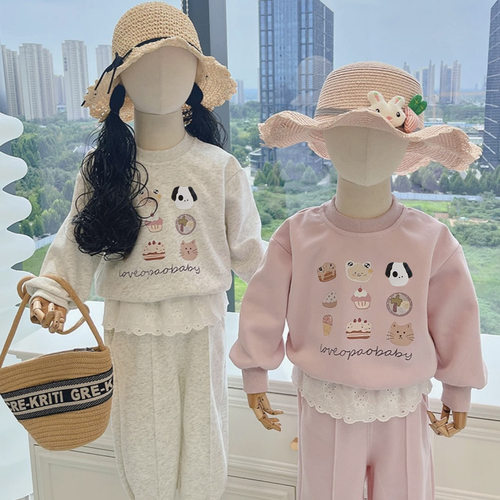 2026秋新款女童儿童春秋洋气卡通印花卫衣可爱幼儿园套装超萌潮款