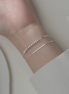 赵露思同款999纯银蛇骨链银珠双层手链女轻奢高级感小众手饰饰品