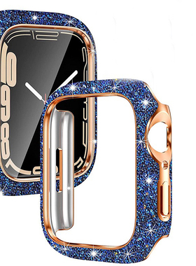 水晶闪钻适用苹果手表10代钢化膜一体保护壳保护套s10 s9 8765代