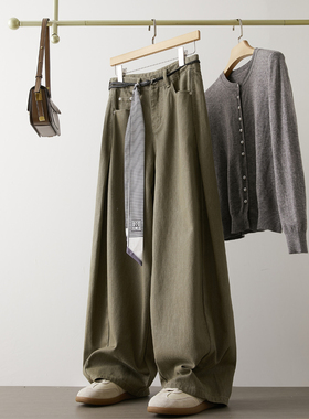 高腰休闲宽松阔腿裤女秋季新款设计感丝腰带百搭显瘦直筒牛仔长裤