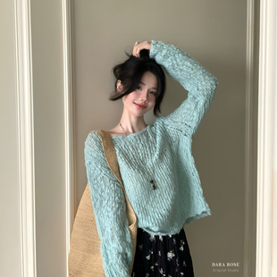 DARA ROSE-美韩系温柔氛围感宽松套头慵懒风镂空上衣针织衫K8860