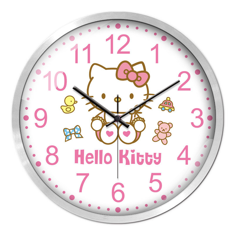 hello kitty凯蒂猫挂钟动画动漫卡通时钟幼儿园墙上装饰石英钟表