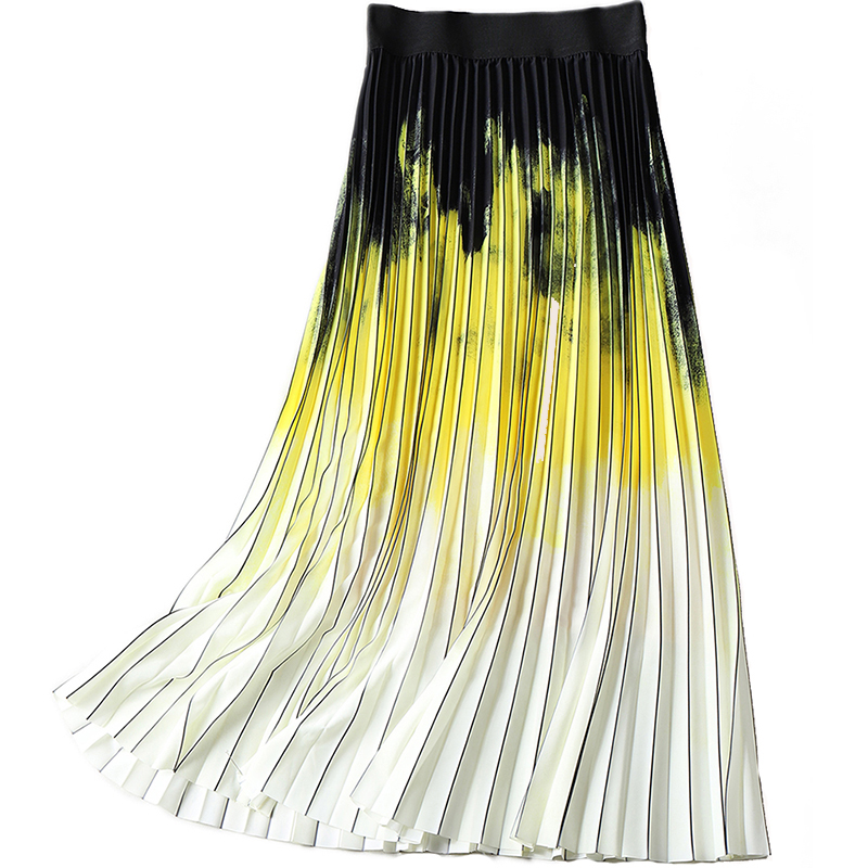 花色高腰扎染宽松显瘦百褶半身裙