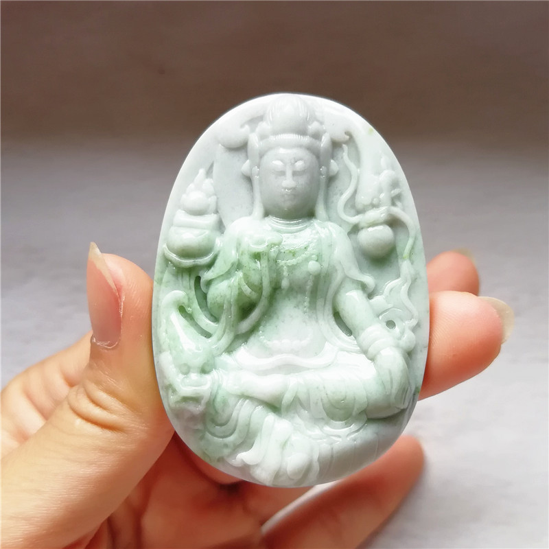 收藏天然玉石独山玉牌子玉佩守护神玉坠南阳独玉观音菩萨挂件送证