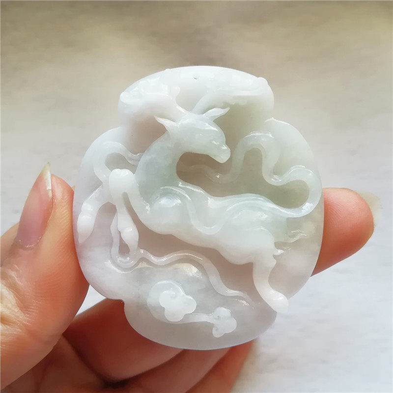 收藏天然玉石独山玉吊坠独玉梅花鹿玉佩一路有你挂件平安玉坠送证