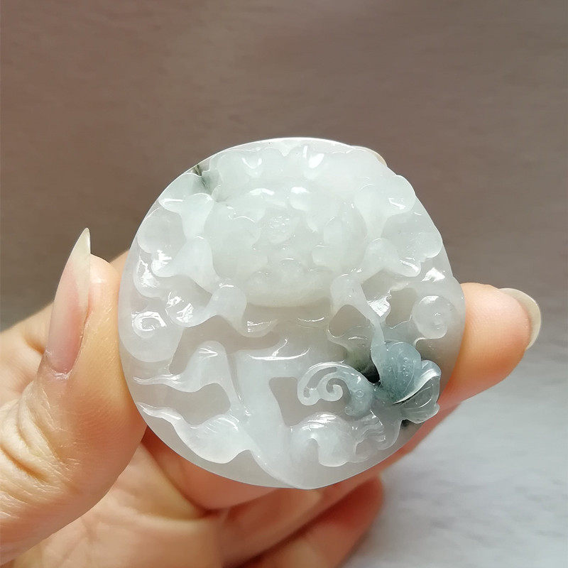 收藏冰种独山玉吊坠花开富贵送证