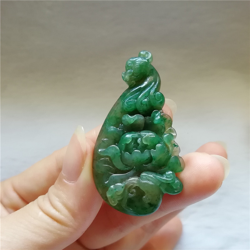 收藏天然独山玉吊坠老坑独玉坠牡丹花鸟玉佩仿古龙凤玉坠挂件送证