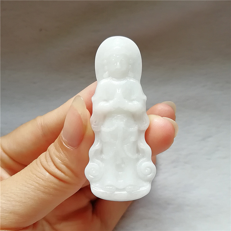 正品天然玉独山玉站观音菩萨吊坠南阳玉独玉观音挂件牌子玉坠送证