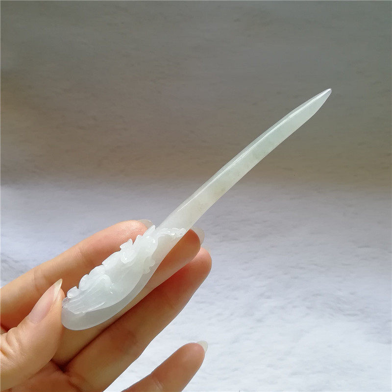 收藏天然玉独山玉凤凰发簪复古独玉牡丹花发钗盘发玉簪子汉服头饰