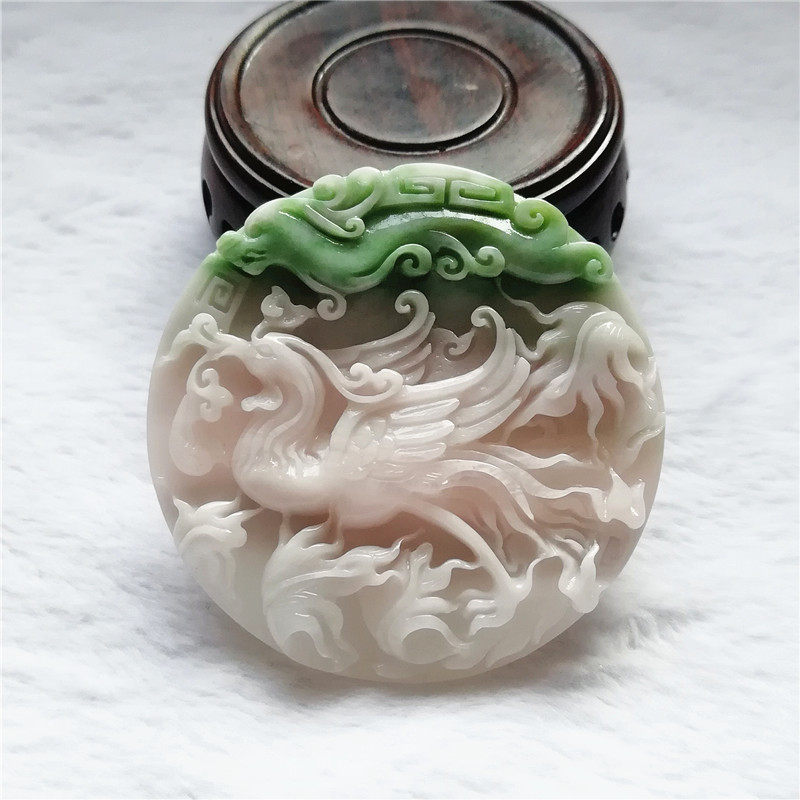 收藏天然玉石芙蓉红独山玉吊坠南阳独玉苏工龙凤呈祥挂件玉佩送证