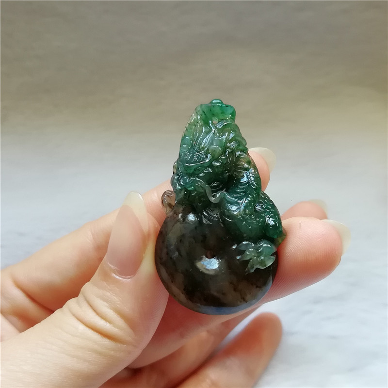 收藏天然玉石独山玉挂件老坑独玉生意兴隆吊坠生肖龙玉佩平安扣秒