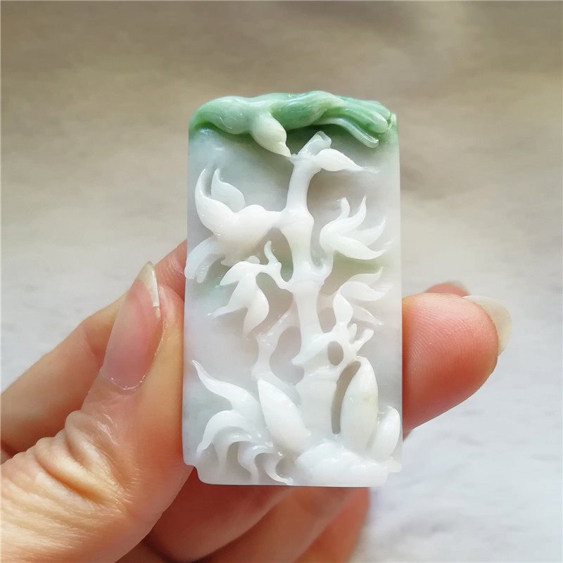 收藏天然玉独山玉吊坠独玉节节高玉佩吉祥鸟挂件竹报平安玉坠送证