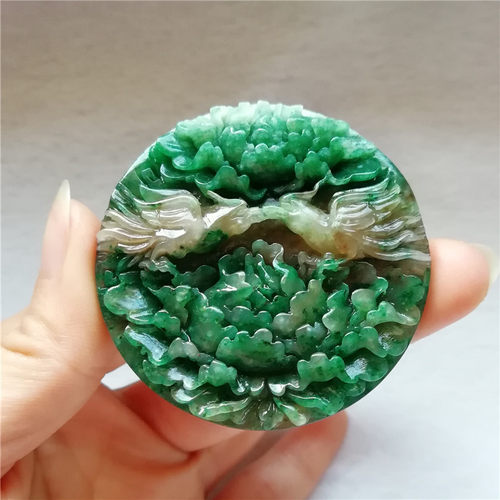 收藏天然玉石独山玉牡丹花吊坠花鸟牌玉坠富贵平安玉佩玉挂件附证